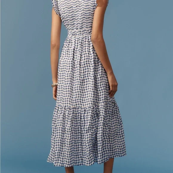 Anthropologie Blue and White Gingham Midi Dress - Picture 4 of 13
